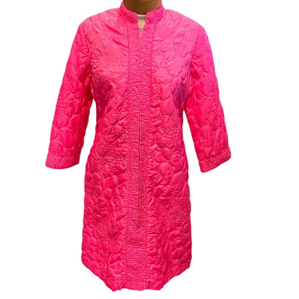 RARE Size Small/Medium 60s Barbara Lee Vintage Womens Midi Robe Quilted Pink - Picture 1 of 6